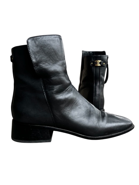 Sam Edelman Shoes - Sam Edelman Boots Shoes Thatcher Black Leather Square Toe Ankle Gold Logo 8.5